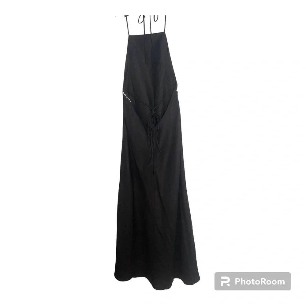 NWT Reformation Selia Tie Strap Linen Dress Large, BLACK